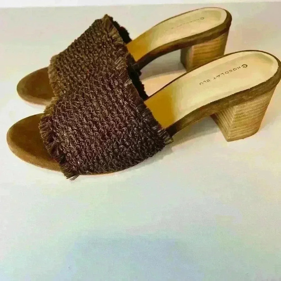 Chocolat Blu Beeks Brown Raffia Heeled Slide - Picture 4 of 9